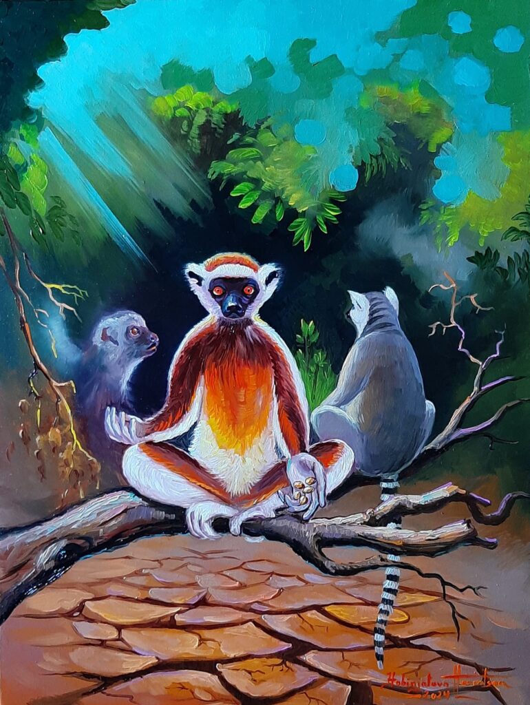 Lemuriens, peinture de Henintsoa Hobinjatovo
